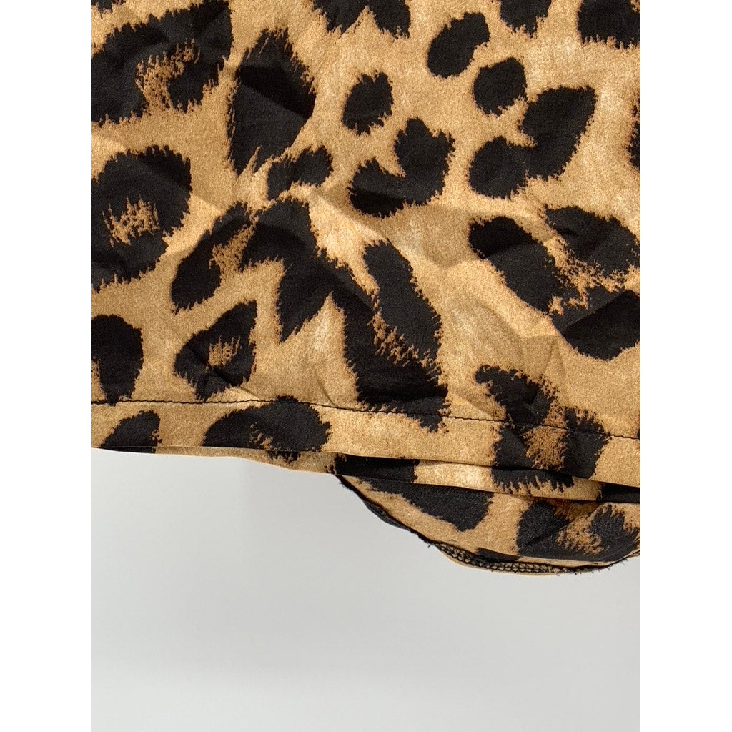 PRETTY LITTLE THINGS Women's Brown Animal Print Ruched Mini Skirt SZ 14