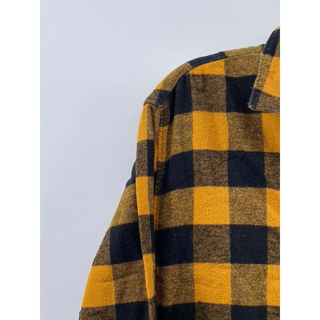 BERSKHA Men's Black-Yellow Plaid Regular-Fit Button-Up Long Sleeve Shirt SZ M