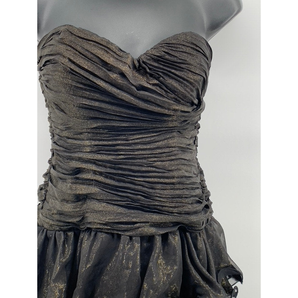 AS U WISH Juniors' Black Sweetheart Ruched Ruffle Strapless Mini Dress SZ 1
