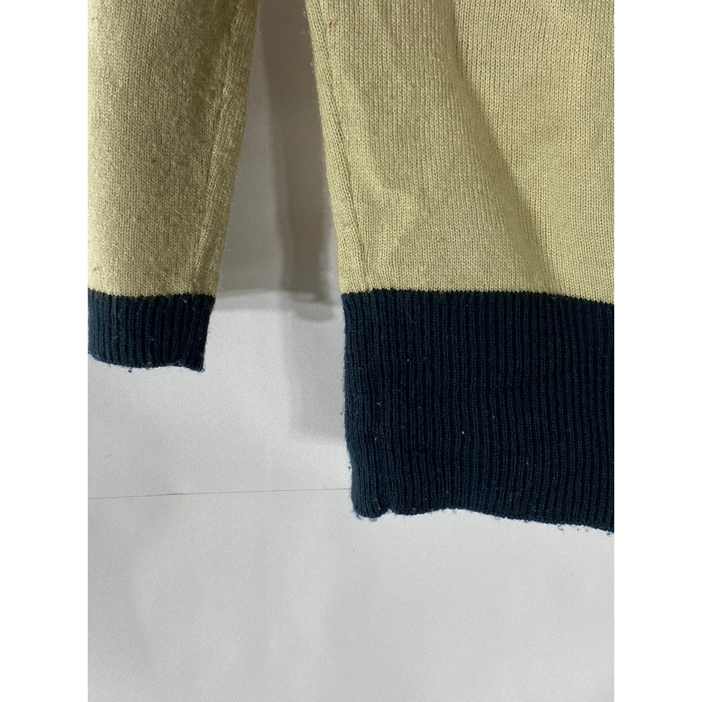 TATYANA Women's Tan-Navy Vintage Patriotic Embroidered Knit 90's Sweater SZ L