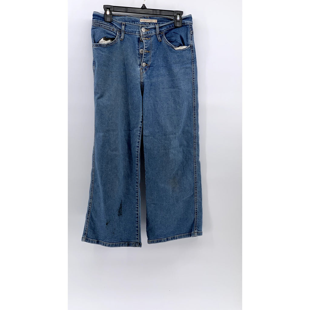 LEVI'S Women's Blue Denim Mile High Wide-Leg Button-Fly Cropped Jeans SZ 28