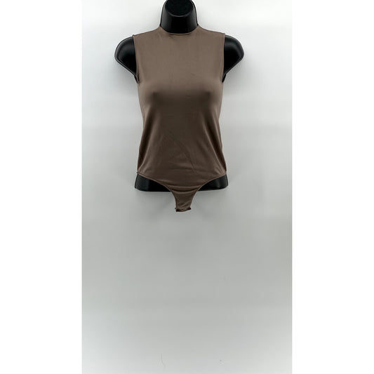 SKIMS Women's Beige High-Neck Sleeveless Seamless Thong Bodysuit SZ S