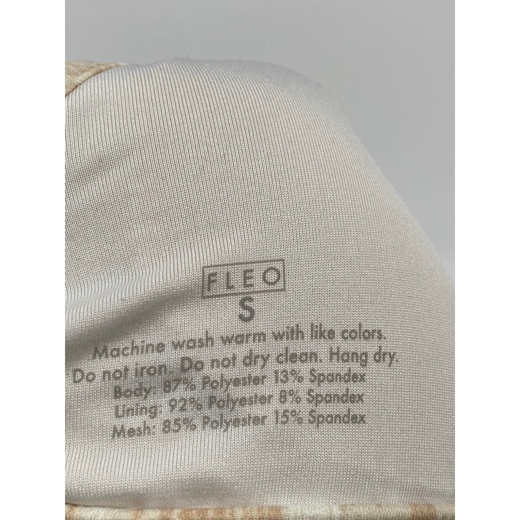 FLEO Women's Tan-White Printed V-Neck Racerback Spaghetti Strap Sports Bra SZ S
