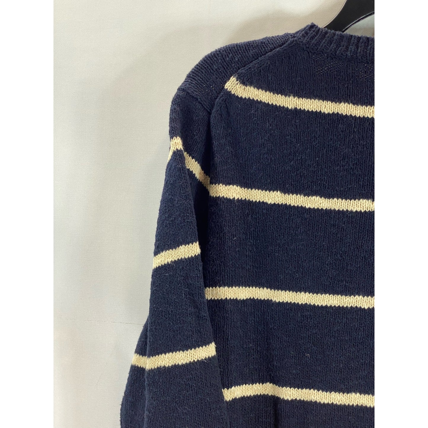 J. CREW Men's Navy/Cream Striped Crewneck Knit Pullover Sweater SZ L