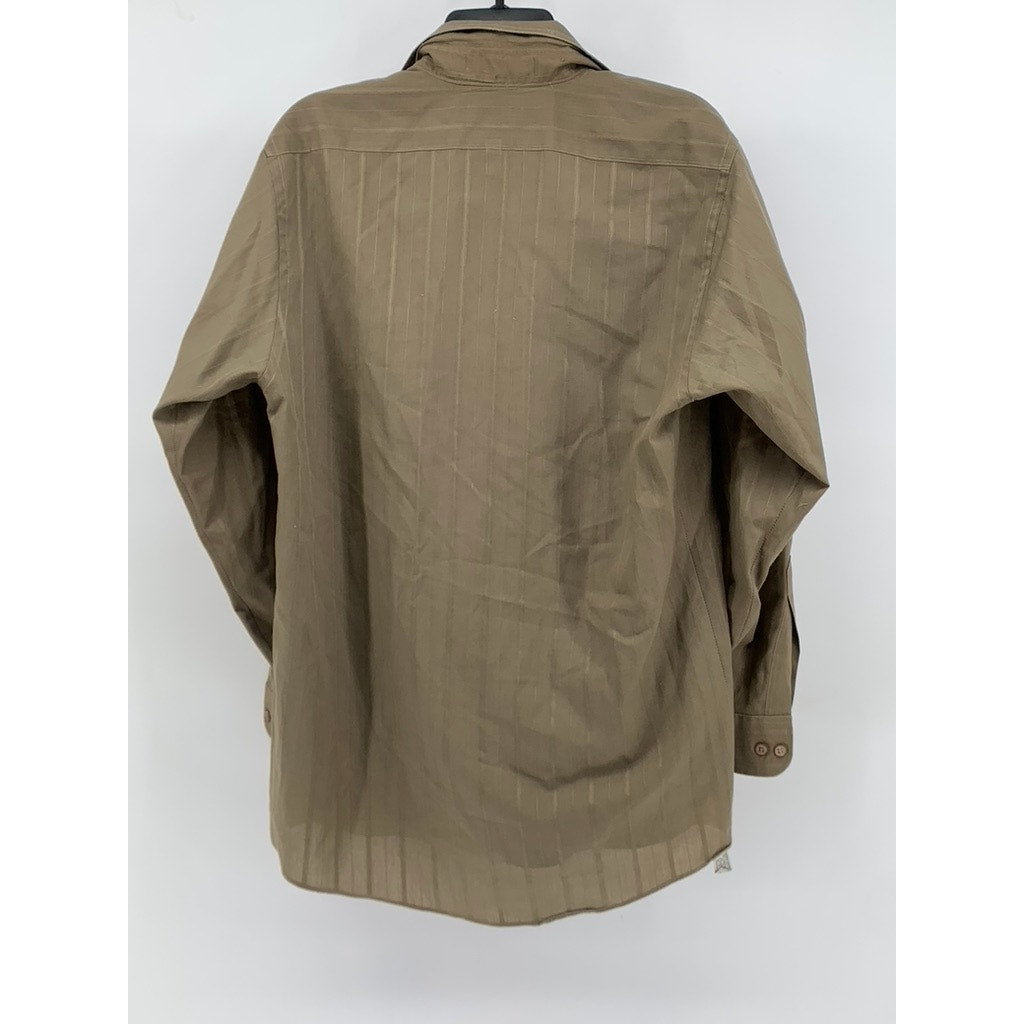 VAN HEUSEN Men's Vintage Tan Satin Striped Button-Up Shirt SZ 15 32/33
