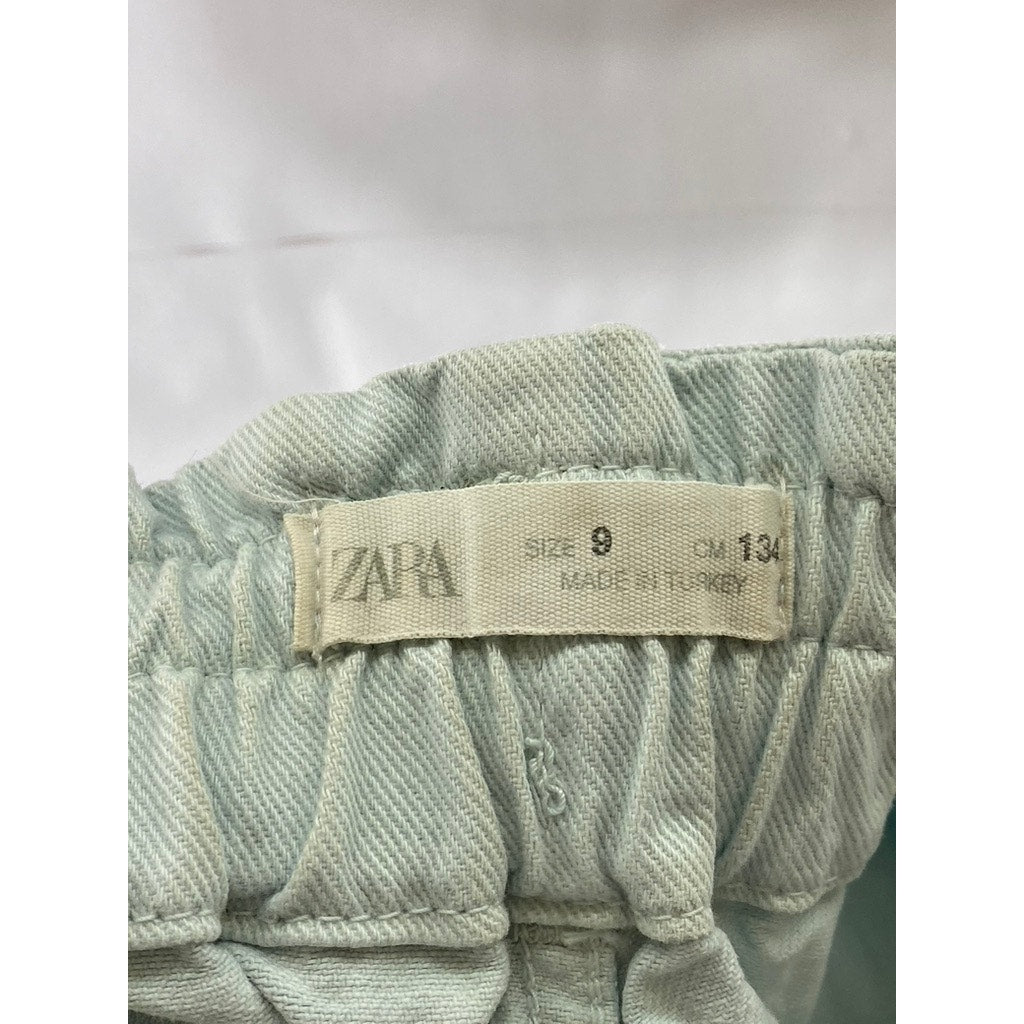 ZARA Girls' Light Blue Denim Button-Front Paperbag Shorts SZ 9