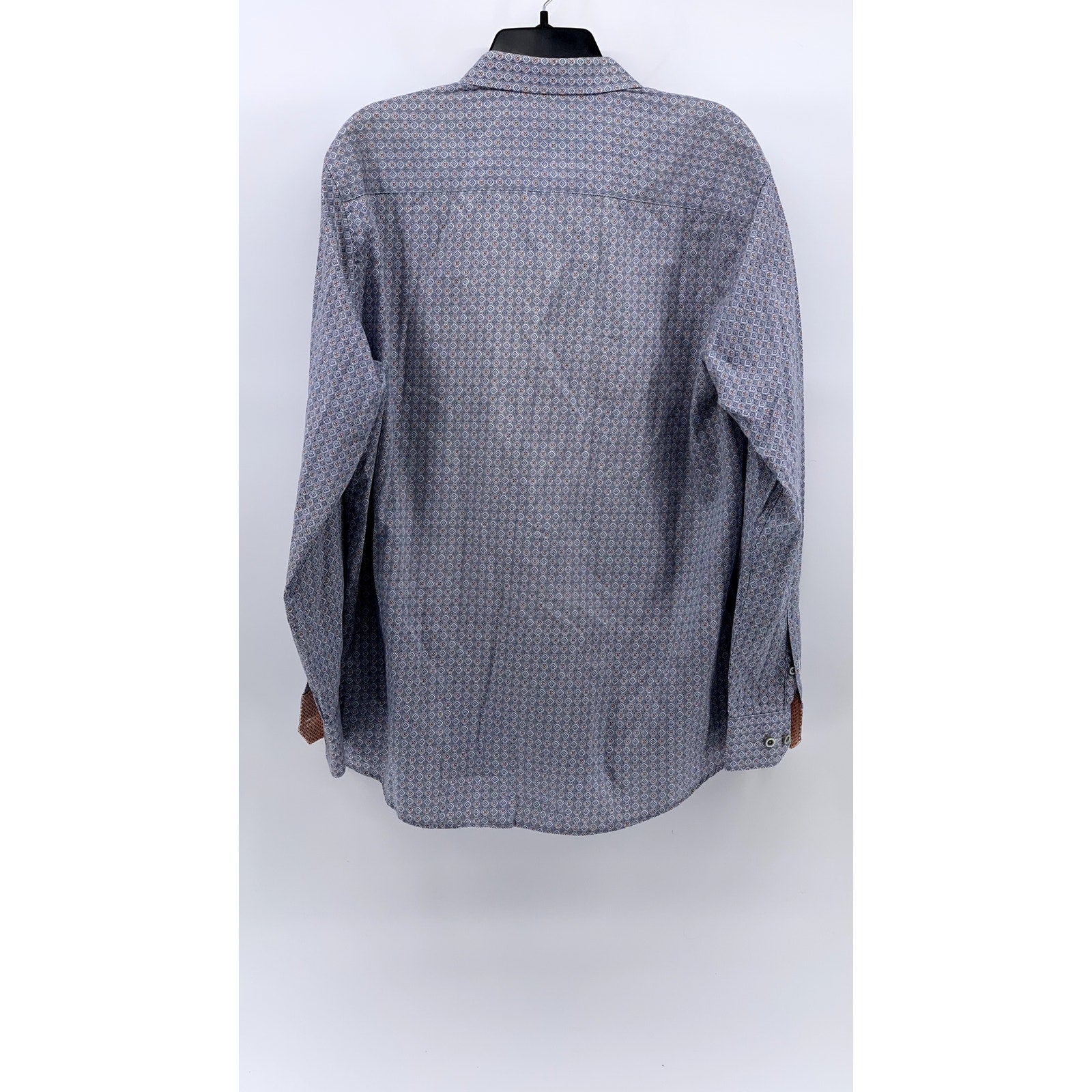 JOHNSTON & MURPHY Men's Blue Printed Button-Up Regular-Fit Long Sleeve Shirt SZL