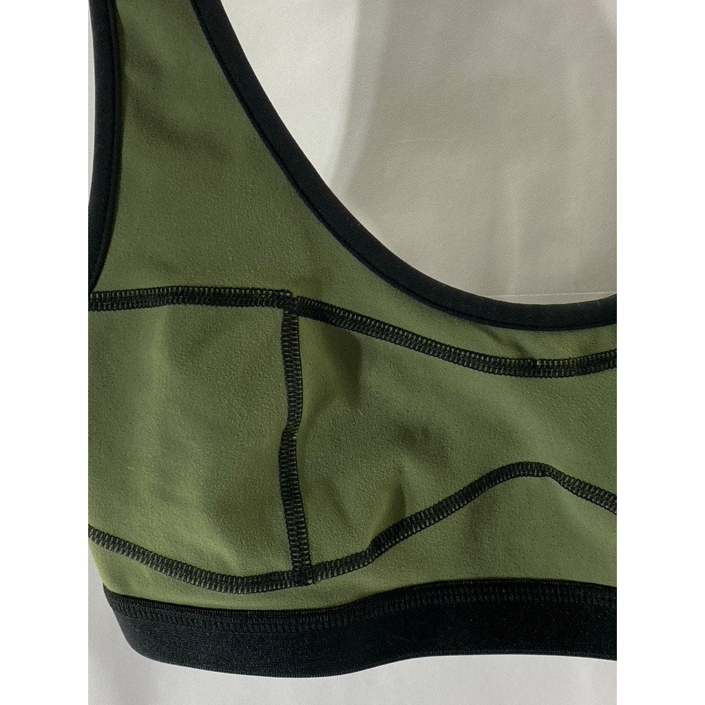 WEWOREWHAT Women’s Olive Green Scoop-Neck Silhouette Sports Bra SZ S