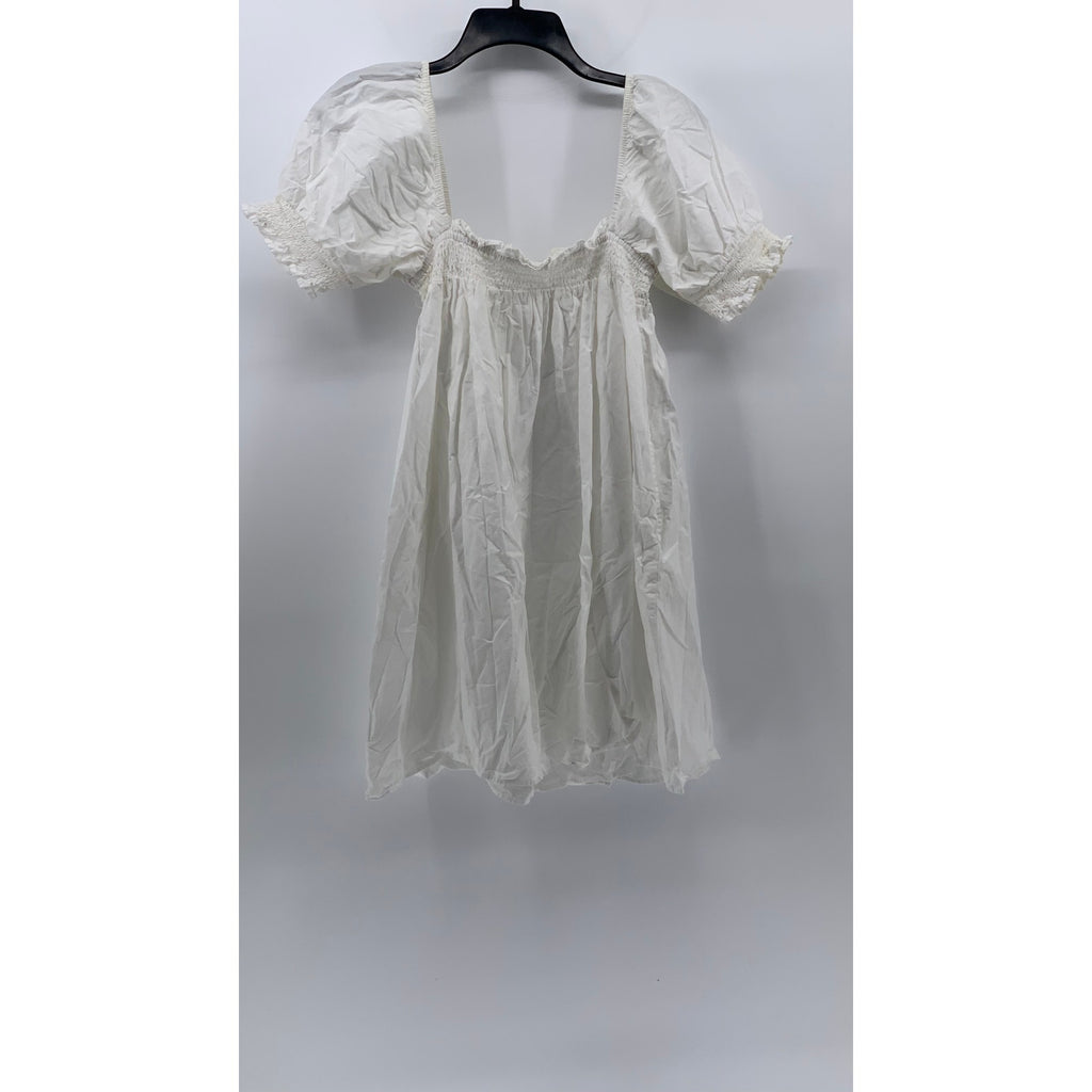 URBAN OUTFITTERS Women's White Fit & Flare Puff Straight-Neck Knee Dress SZ S