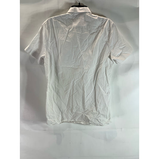 PERRY ELLIS Men's White Textured Dot Stretch Regular-Fit Button-Up Shirt SZ S