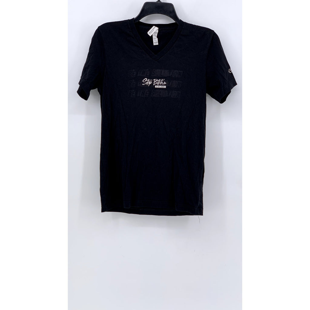 BELLA + CANVAS Women's Black V-Neck Script Logo Short Sleeve Top SZ S