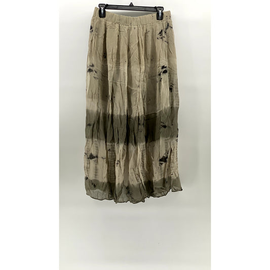 ZARA Women's Beige Printed Pull-On Pleated A-Line Midi Skirt SZ M