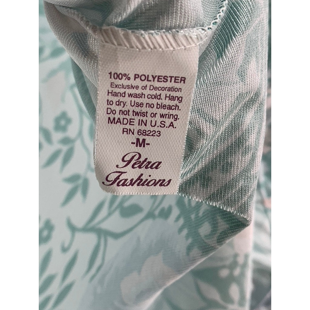 PETRA FASHIONS Women's Light Blue Floral Button-Up Notch Collar Sleepshirt SZ M