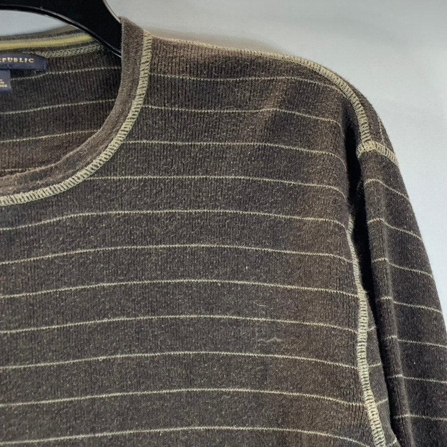 BANANA REPUBLIC Men's Brown Striped Crewneck Long Sleeve Shirt SZ M