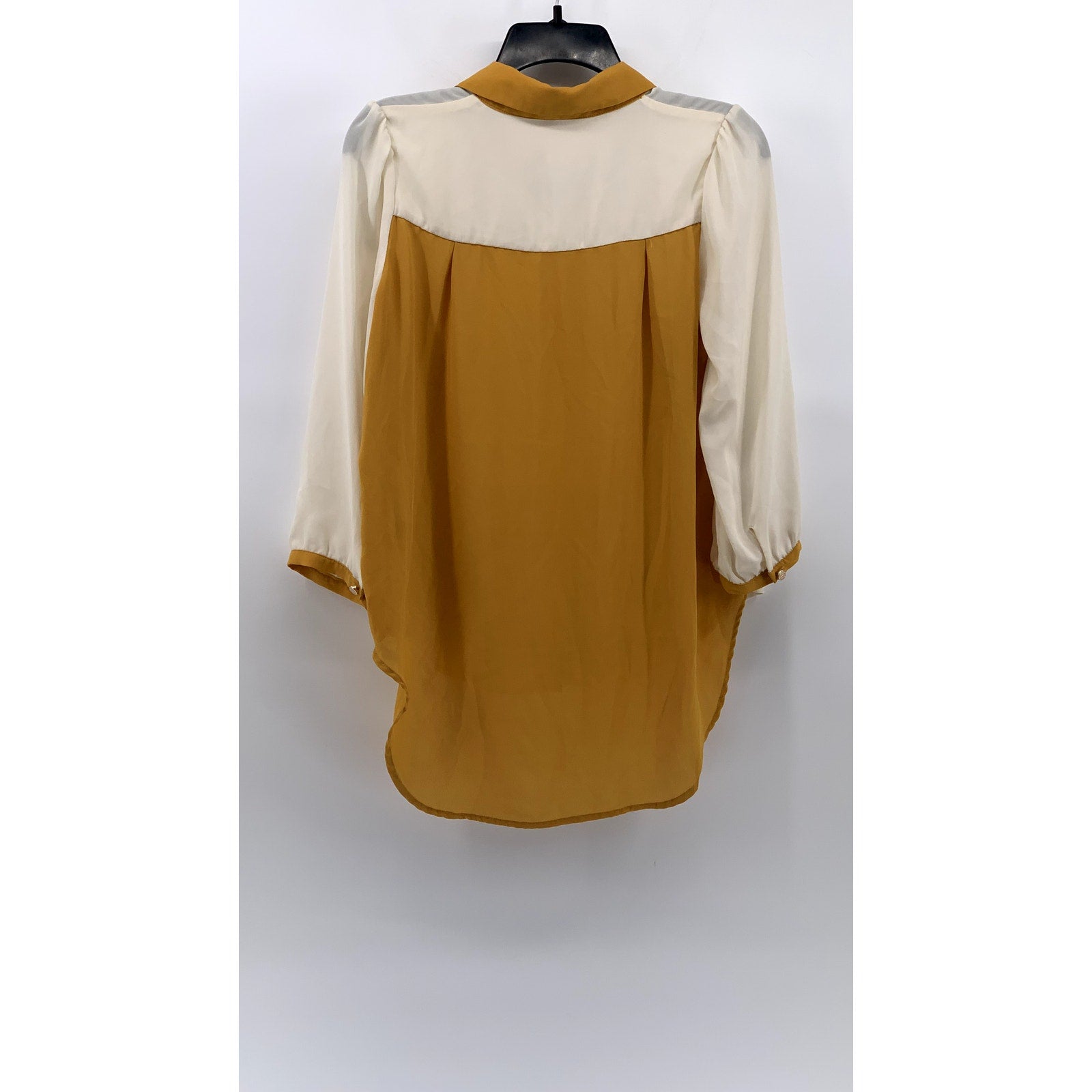 LA CHAPELLE SPORT Women's Tan-White Sheer Button-Up Top SZ 40(US8)