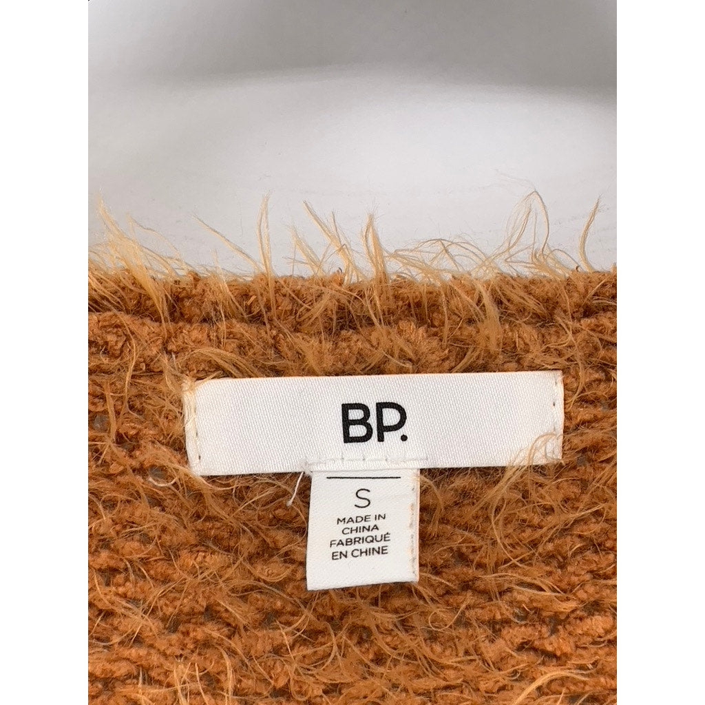 BP Women's Camel Brown V-Neck Fuzzy Long Sleeve Pullover Sweater SZ S
