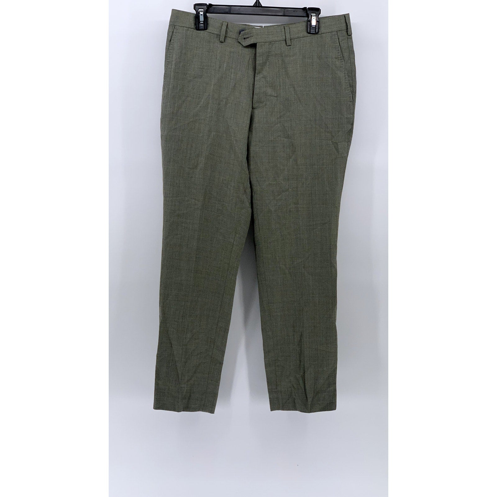 PROPER CLOTH Men's Sage Green Stretch Wool & Linen Twill Dress Pant SZ 34