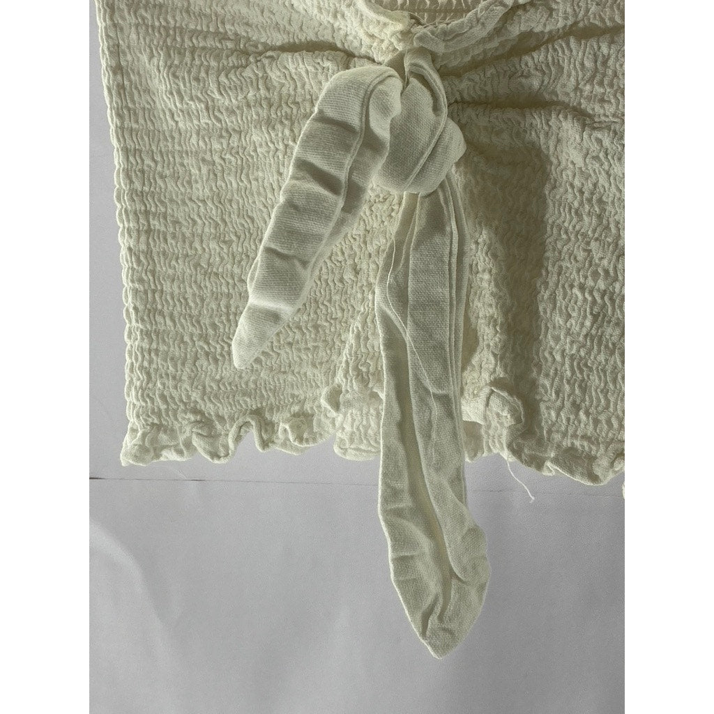 COTTON ON Women’s White Smocked Tie Knot strapless Tube Crop Top SZ M