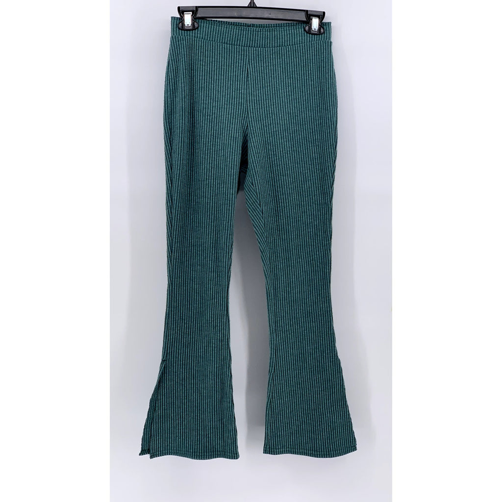 OUT FROM UNDER Women's Dark Green Ribbed Wide Slit Leg Pants SZ S