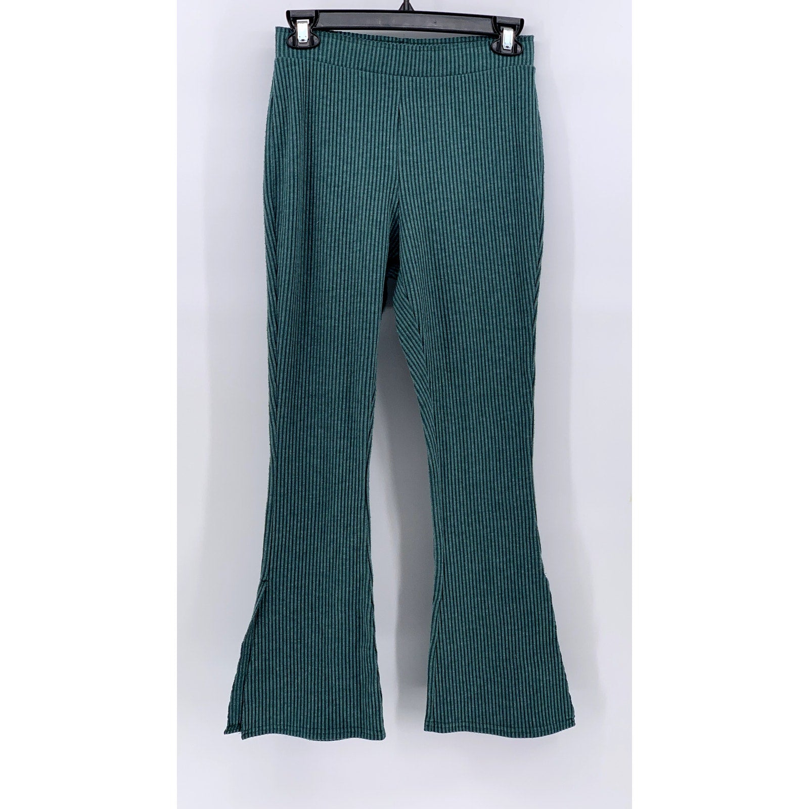 OUT FROM UNDER Women's Dark Green Ribbed Wide Slit Leg Pants SZ S