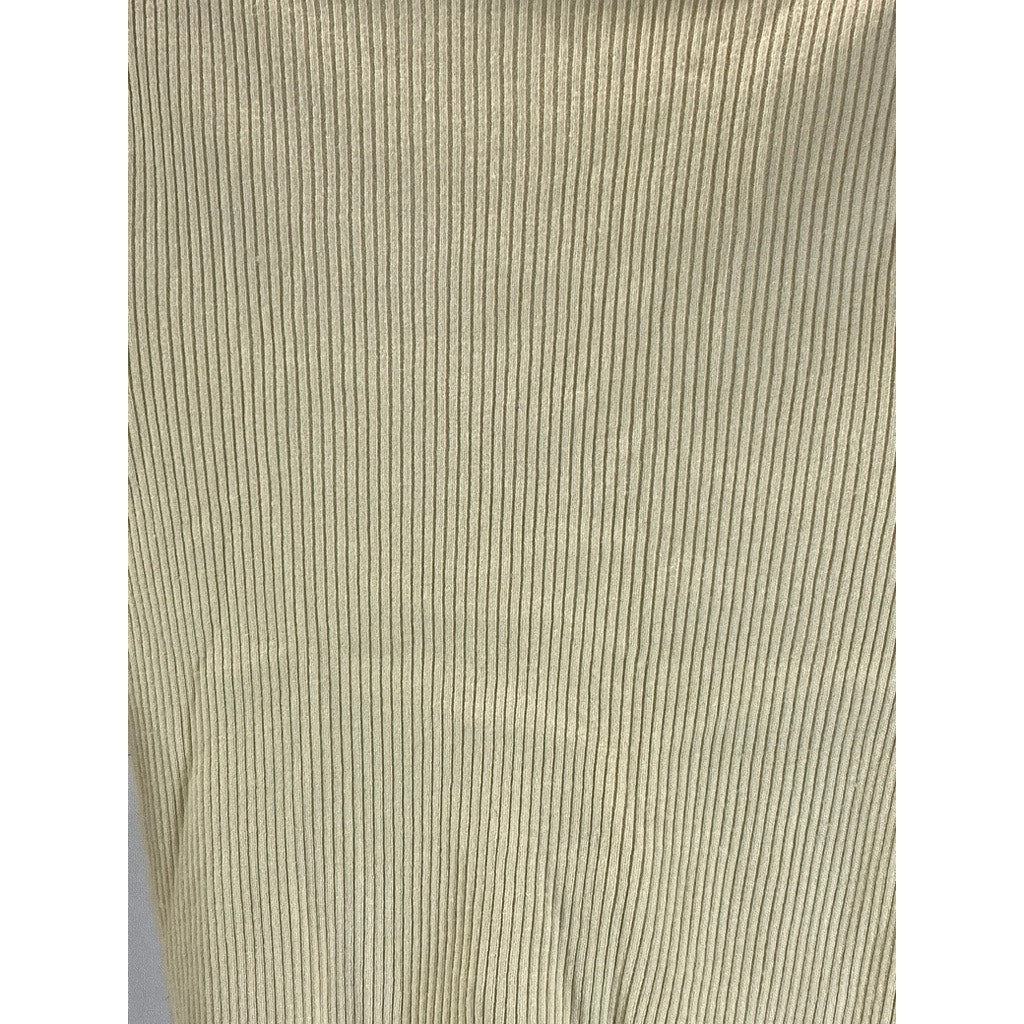 UNBRANDED Women's Beige Ribbed V-Neck Cinched Long Sleeve Top SZ S