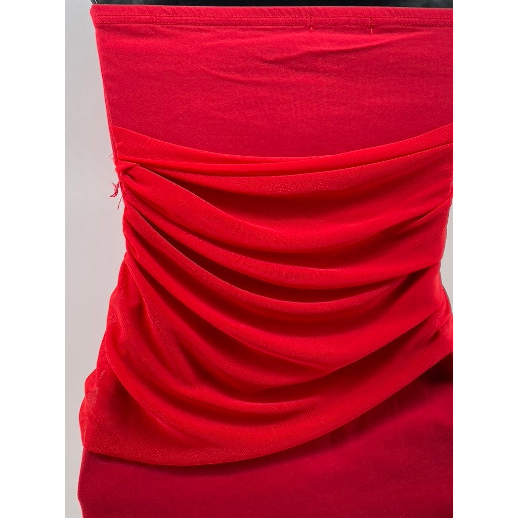 PRETTYLITTLETHING Women's Red Ruched Strapless Bodycon Mini Dress SZ 0