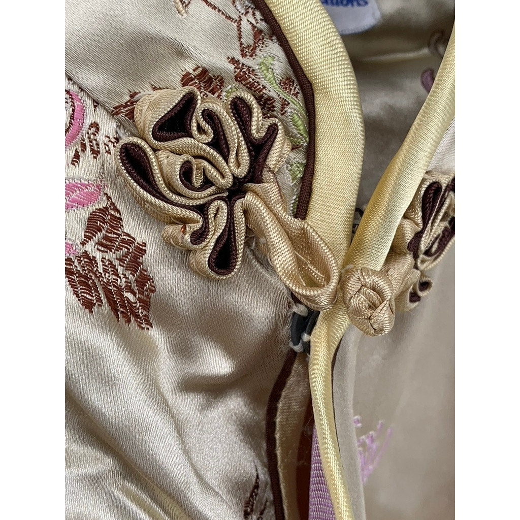 SILKROAD CREATIONS Women's Beige Satin Floral Print Cheongsam Dress SZ 40(US12)