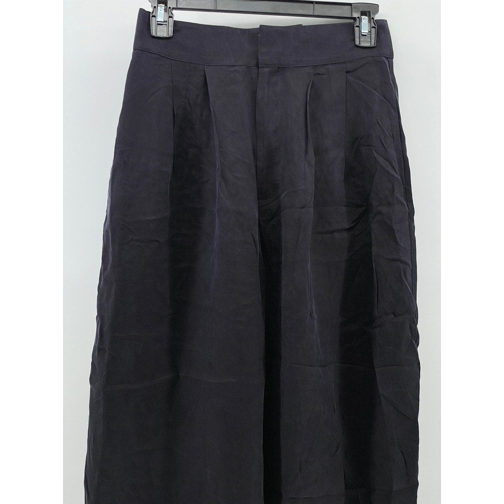 TED BAKER LONDON Women's Navy Pleated Wide-Leg High-Rise Pant SZ 1/US4