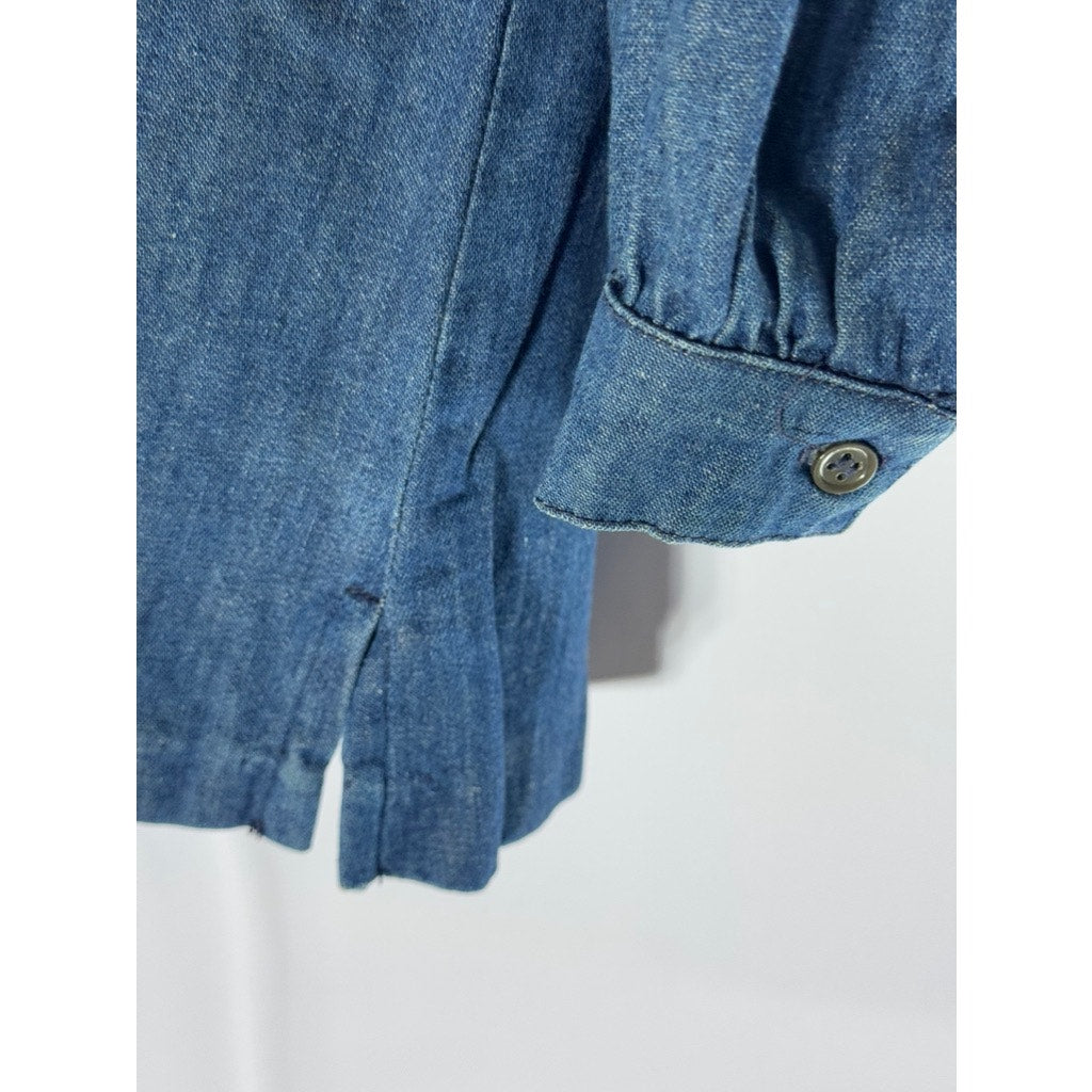 CALVIN KLEIN Women's Blue Denim Long Sleeve Polo-Collar Blouse SZ 3(S)