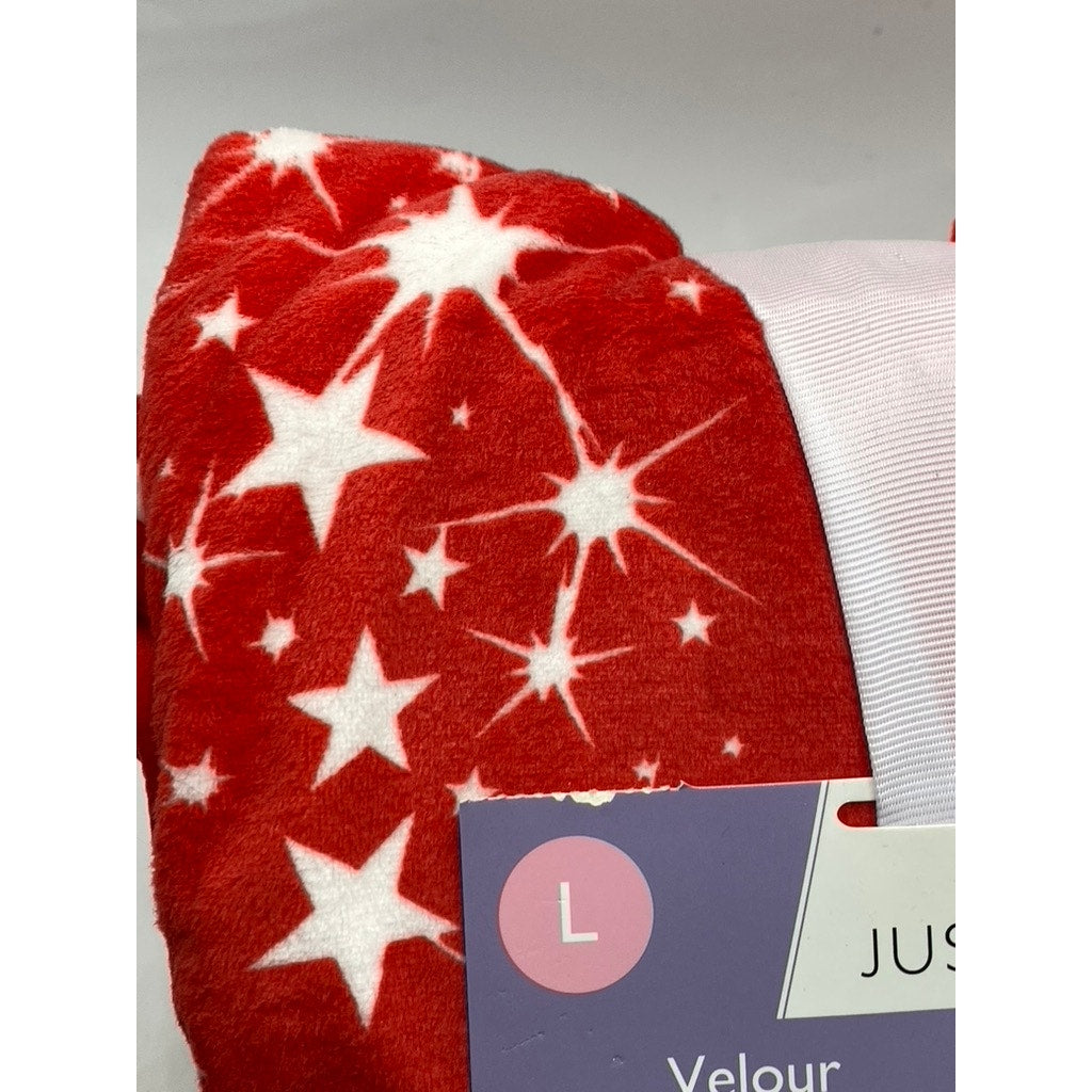 JUST BE Women's Red-White Star Print Velour Crewneck 2pc Sleep Set SZ L