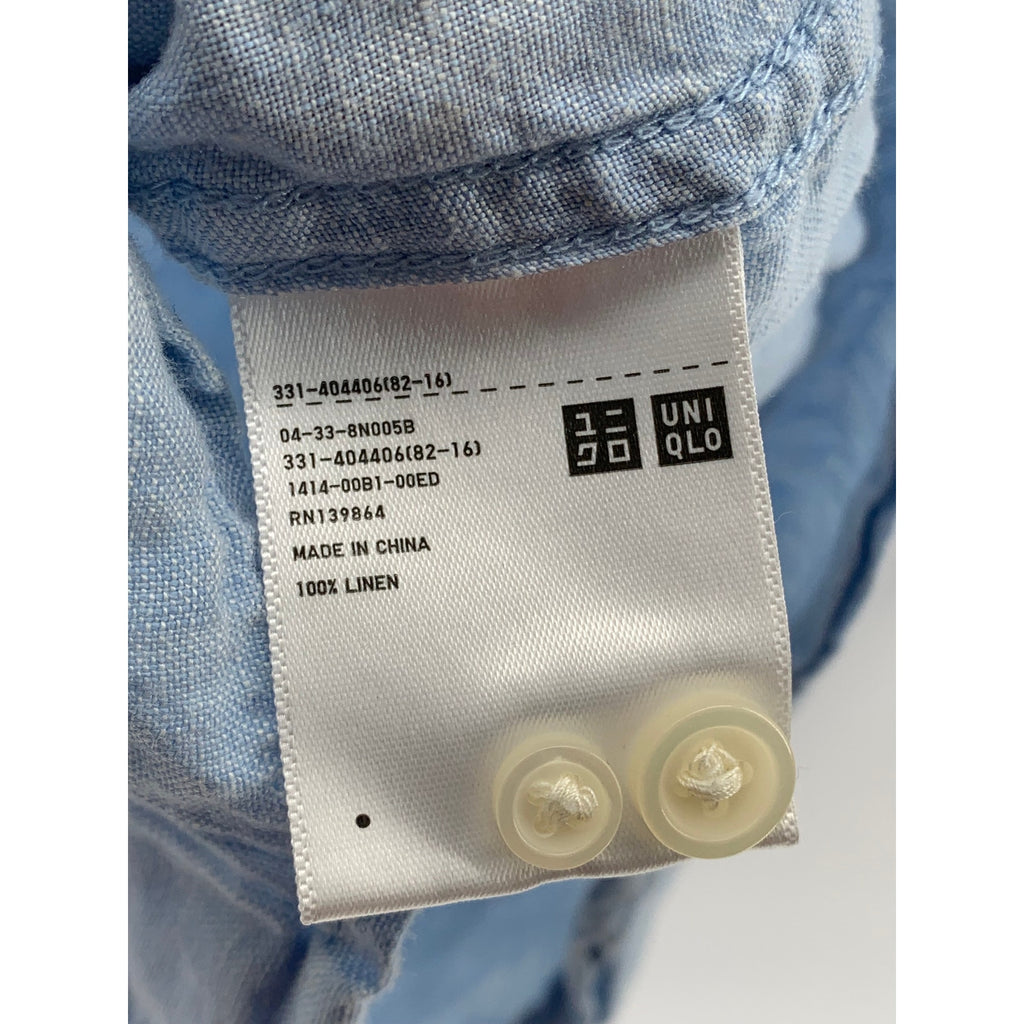 UNIQLO Men's Light Blue Linen Button-Up Long Sleeve Regular-Fit Shirt SZ XS