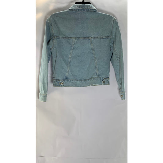 ZARA Girl's Light Blue Denim Basic Button-Up Distressed Jacket SZ 11/12