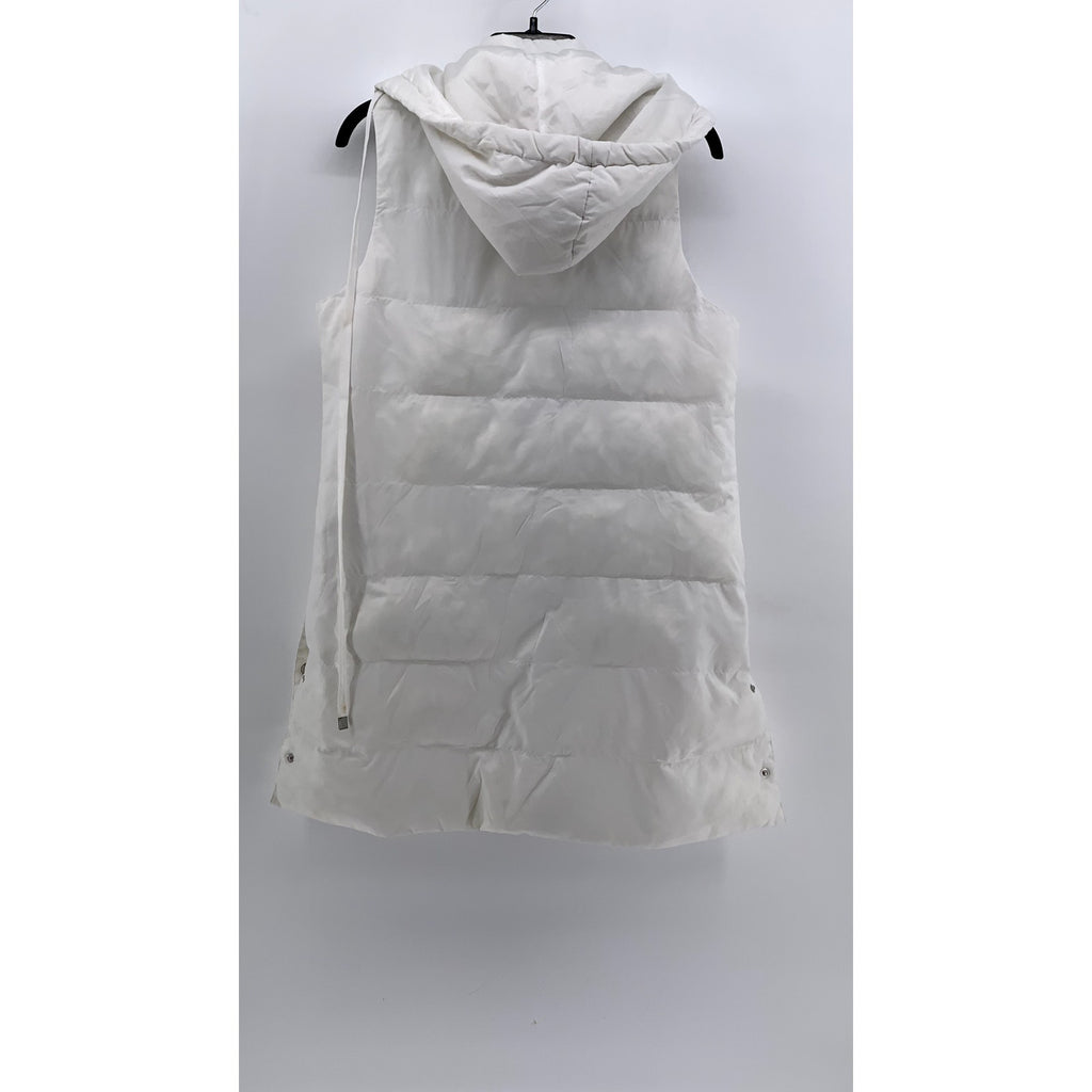 CHARLIE PAIGE Women's White Hooded Sleeveless Zip-Up Puffer Vest SZ M