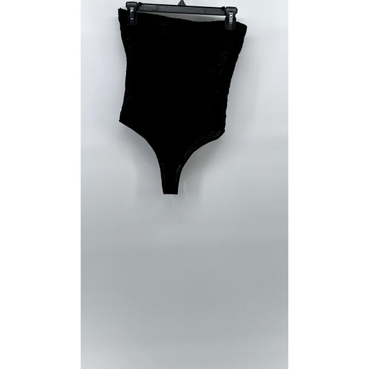 WILD HONEY Women's Black Embroidered Floral Mesh Strapless Thong Bodysuit SZ S