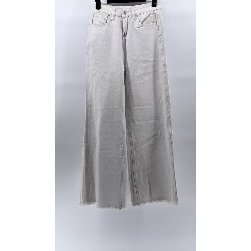SUPERDOWN Women's White Five-Pocket Wide-Leg Raw-Hem Denim Jeans SZ XS