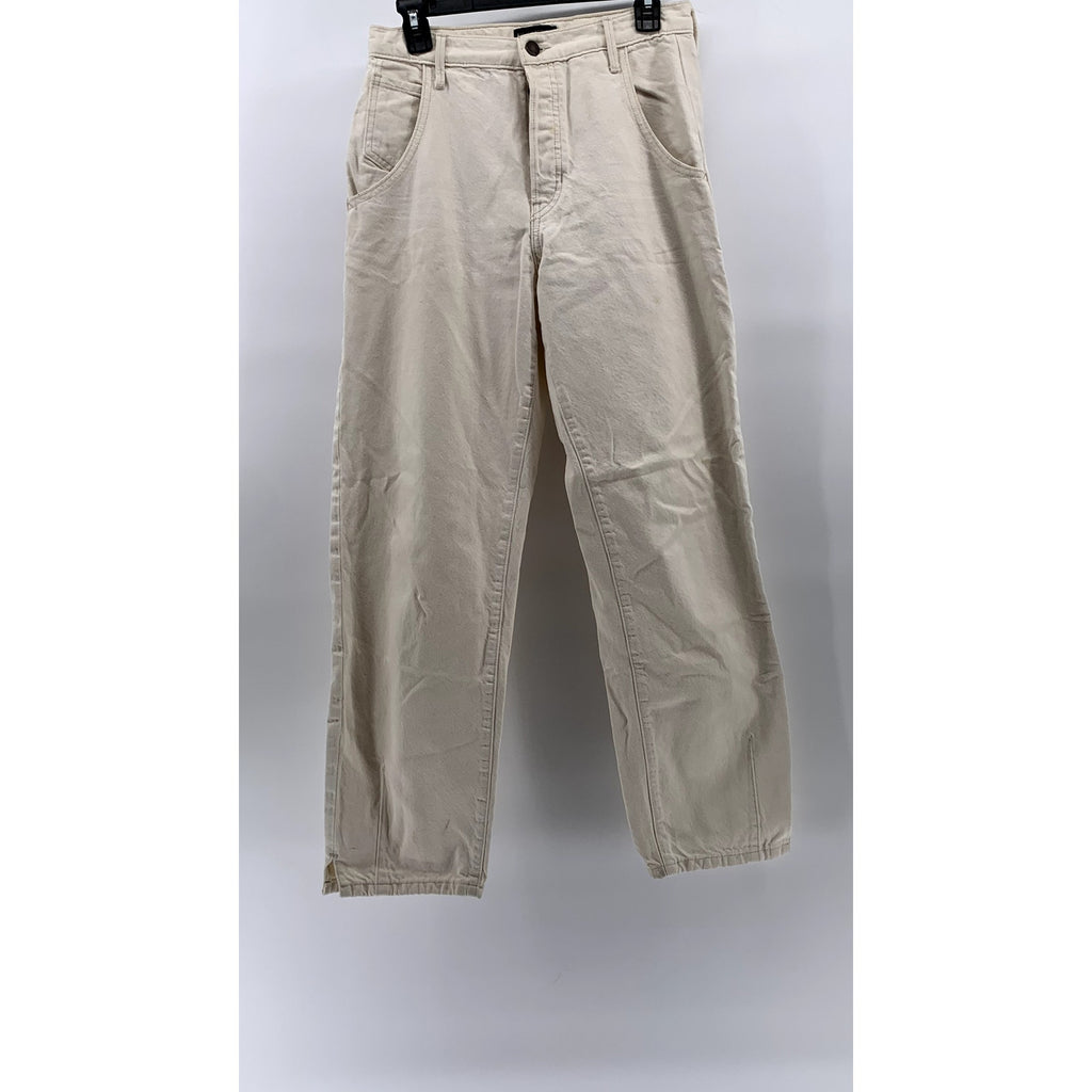 BANANA REPUBLIC Women's Cream Button-Fly High-Rise Relaxed-Fit Taper Jean SZ 27