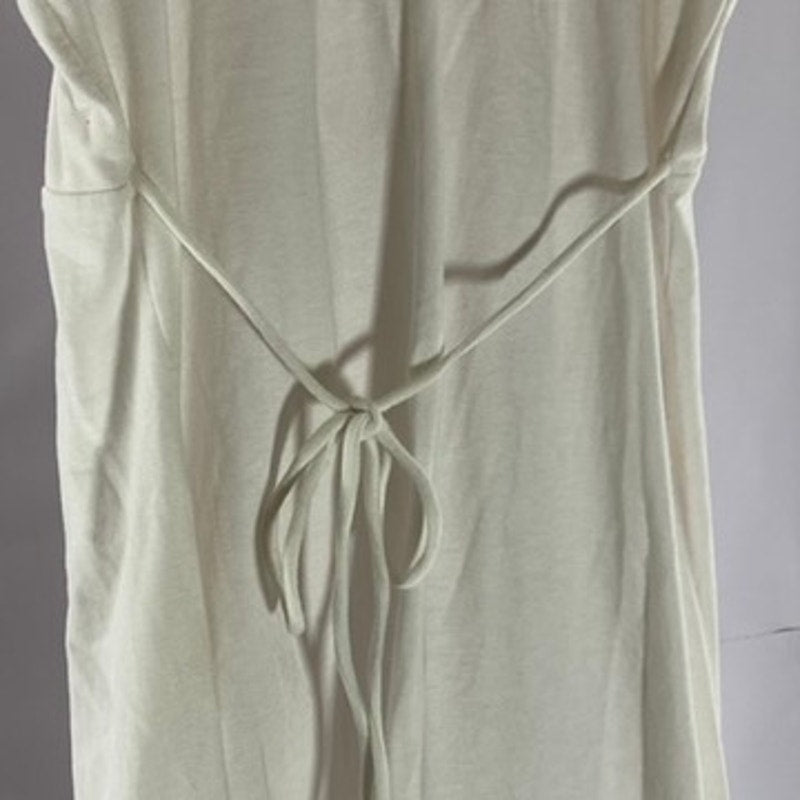UNBRANDED Women's White Ruched V-Neck Tie-Back Short Sleeve Mini Dress SZ S
