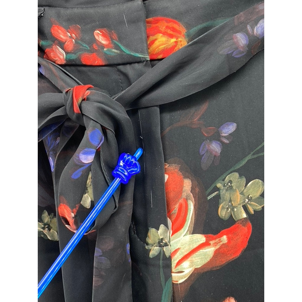EXPRESS Women's Black Floral Print Belted Tapered Paperbag Pants SZ 4