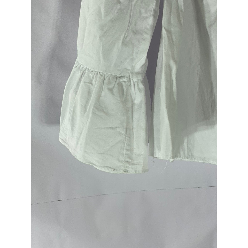 ATMOSPHERE Women’s White Off-The-Shoulder Long Sleeve Ruffle Top SZ 6