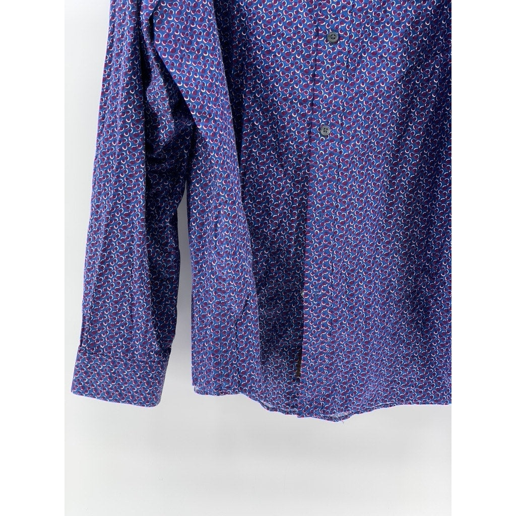MICHAEL KORS Men's Blue Printed Classic Fit Button-Up Shirt SZ XXL