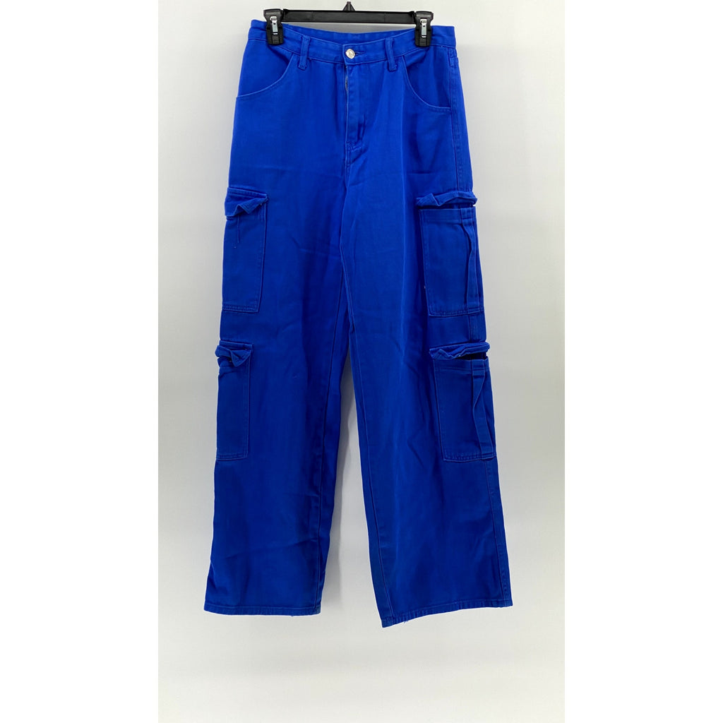 UNBRANDED Women's Royal BLUE Y2K Baggy Straight-Leg High-Rise Cargo Pants SZ 29