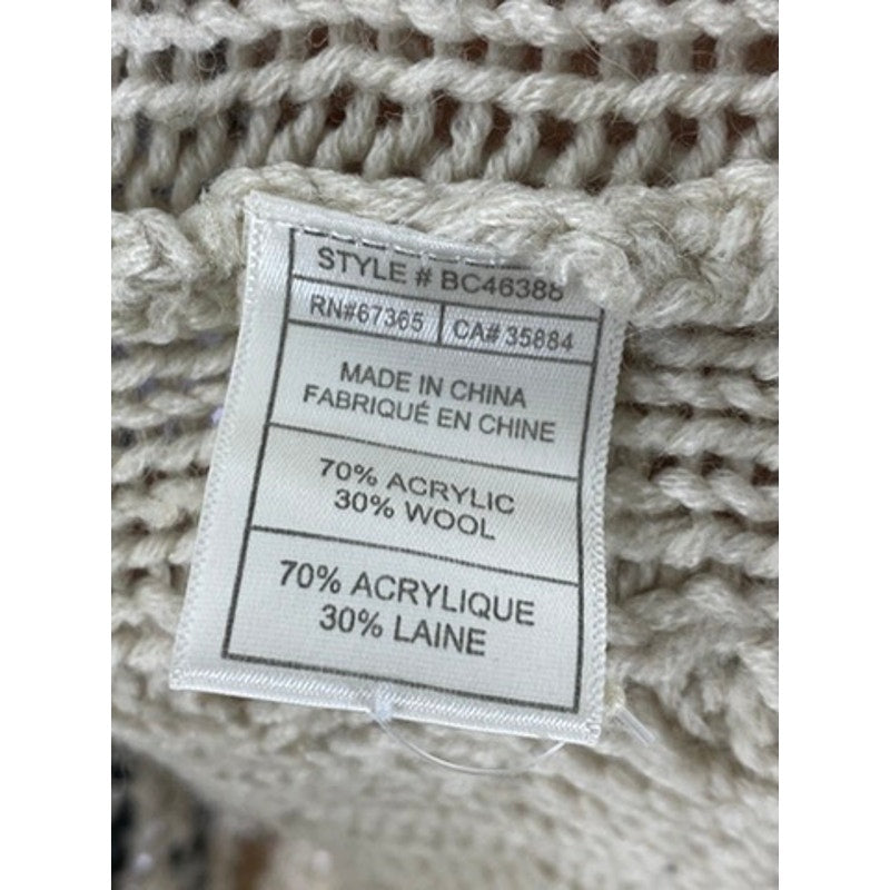 BB DAKOTA Women's Beige Cable Knit Tribal Print Open-Front Cardigan SZ XS