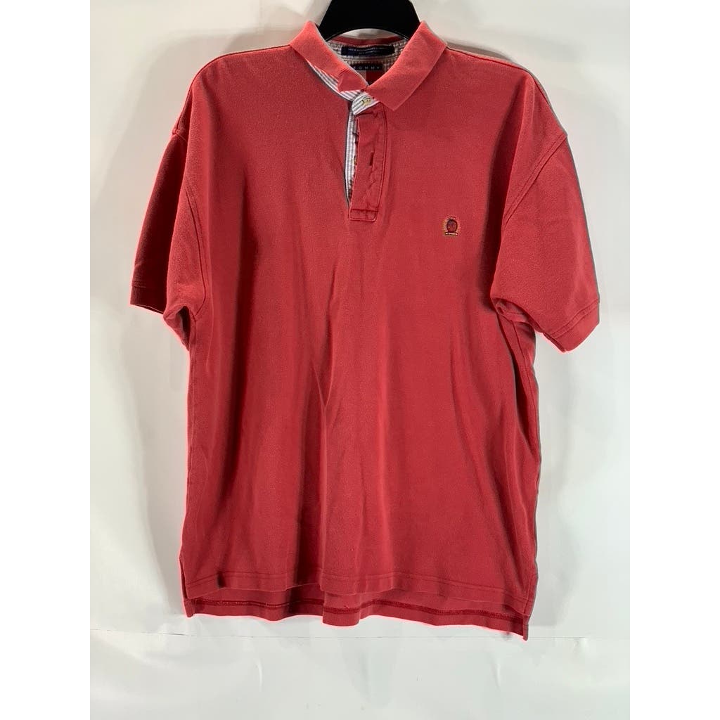 TOMMY HILFIGER Men's Red Solid Vintage Short Sleeve Polo Shirt SZ L