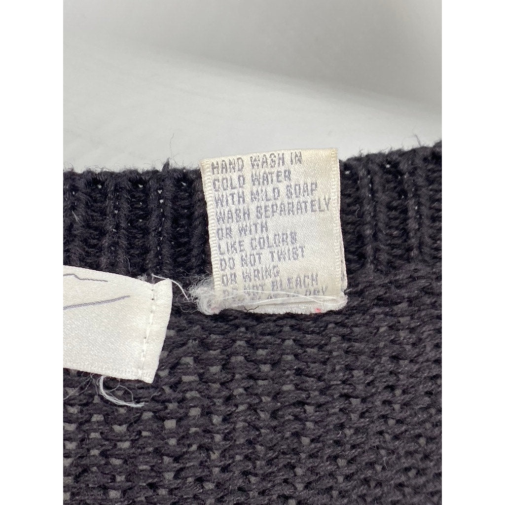 LAUREN GREY Women's Vintage Black-Red Poinsettia Knit Button-Up Cardigan SZ M