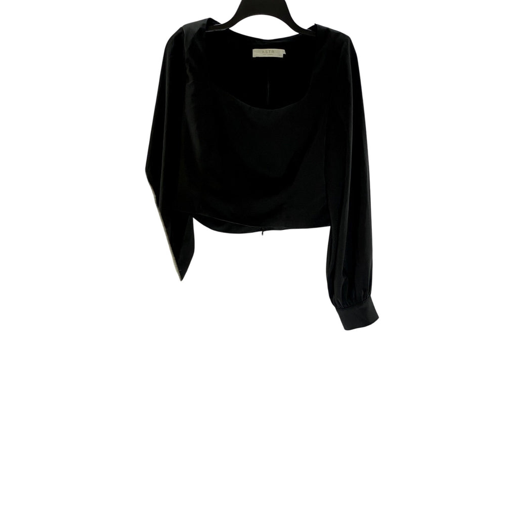 ASTR THE LABEL Women's Black Solid Straight-Neck Long Sleeve Crop Top SZ L