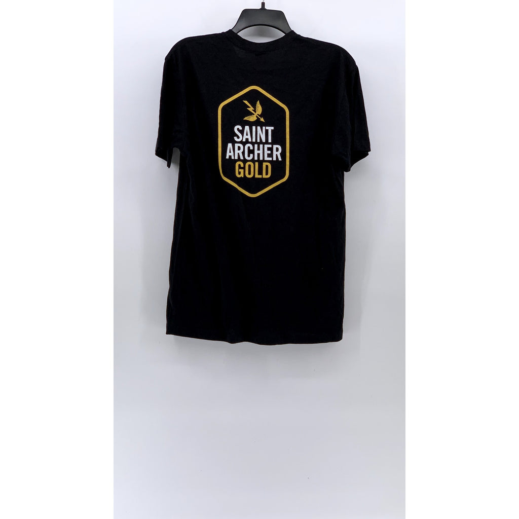 NEXT LEVEL APPAREL Men's Black Saint Archer Gold Crewneck Casual T-Shirt SZ M