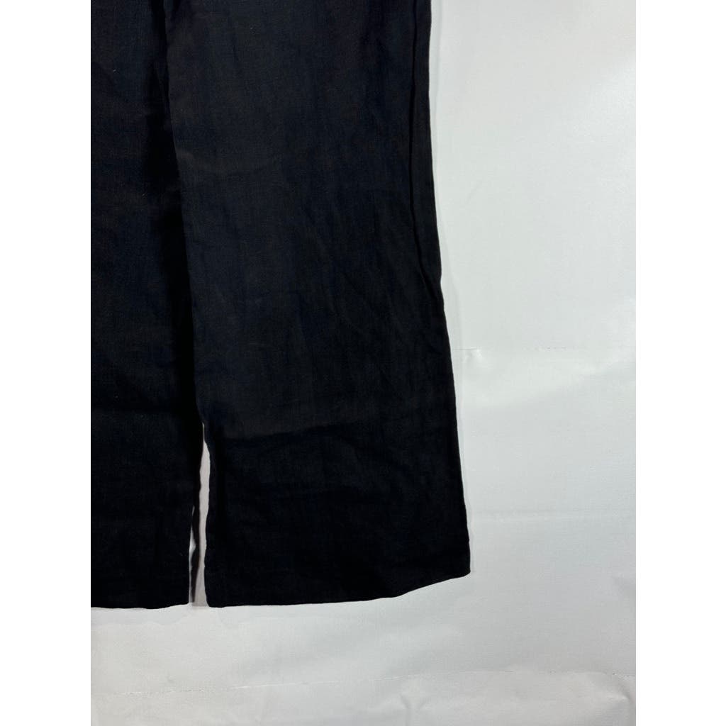 CABI Women's Black Solid Linen Flare Leg Back Zipper Pants SZ 2