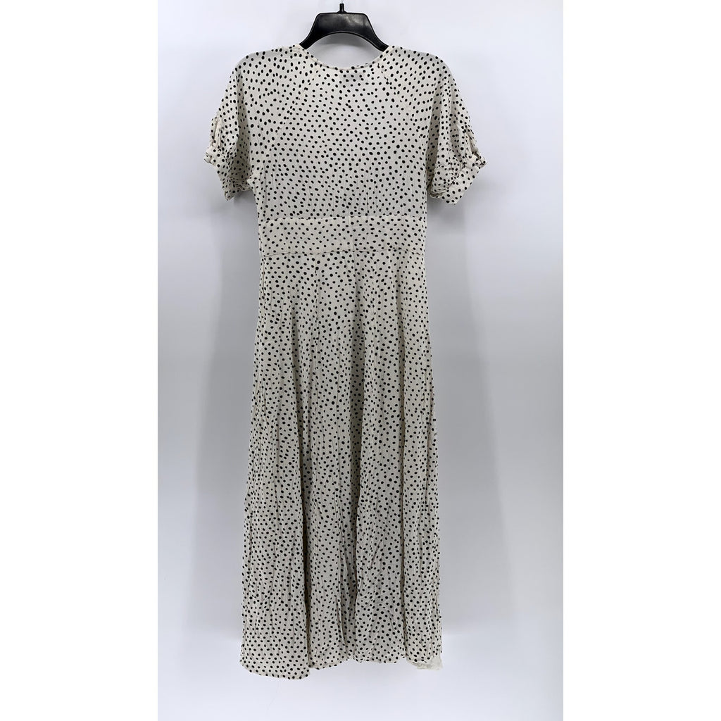 URBAN Women's White-Black Devin Polka Dot Tie-Front Midi Dress SZ 6