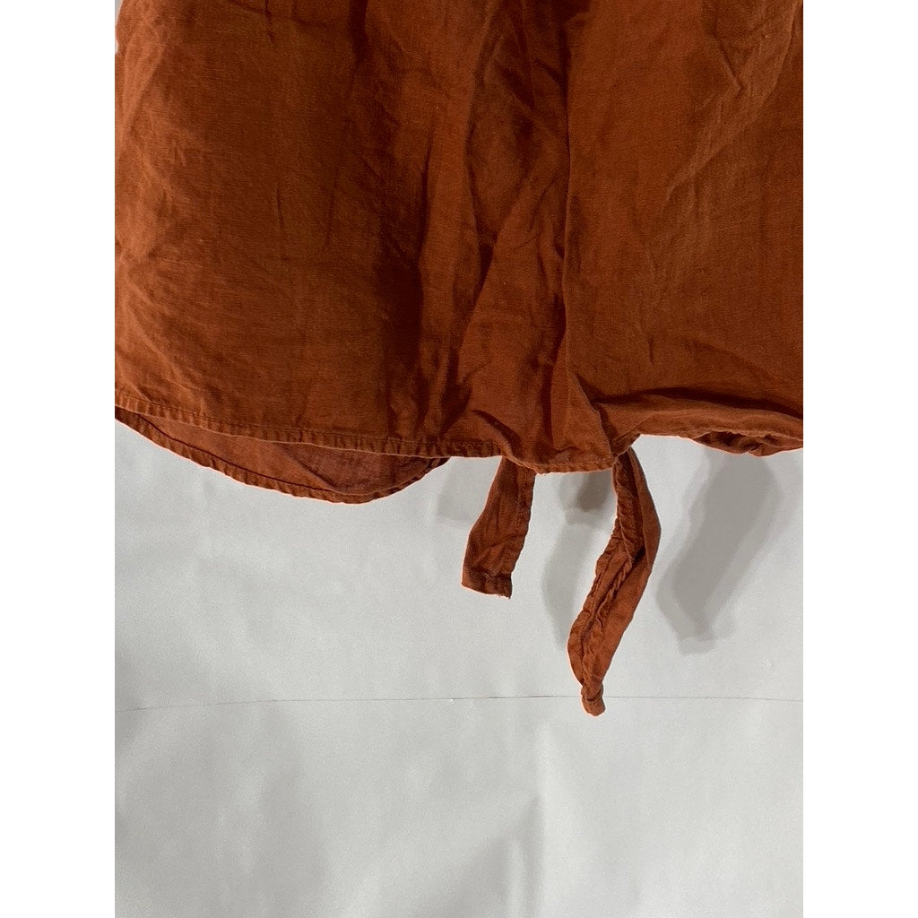 LOFT Women's Rust Orange Linen Tie Front Hem Sleeveless Crop Top SZ S