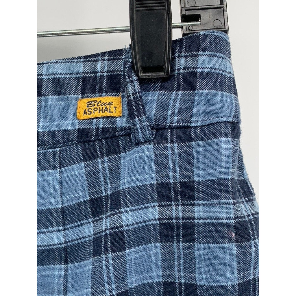BLUE ASPHALT Women's Vintage Blue Plaid Straight-Leg Pants SZ M